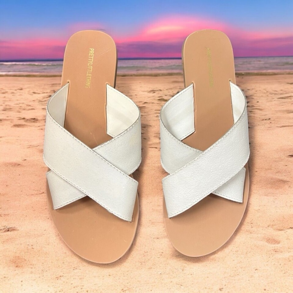 Prettylittlething, Woman, Sandals, White, Sz 38, Flat sole.!